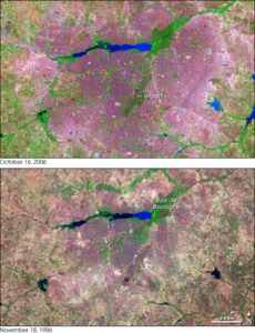 Lo svilippo di Ouagadougou tra il 1986 e il 2006 da immagini della Nasa.